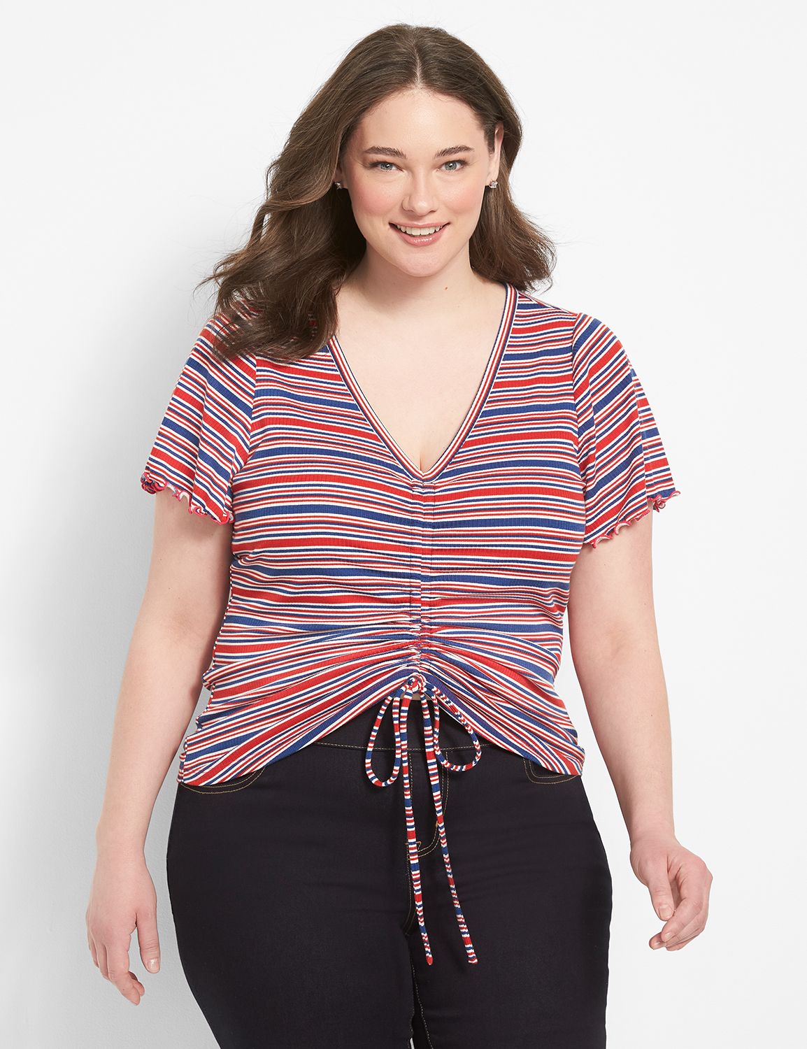 Short Flutter Sleeve V-Neck Drawcor Product Image 1