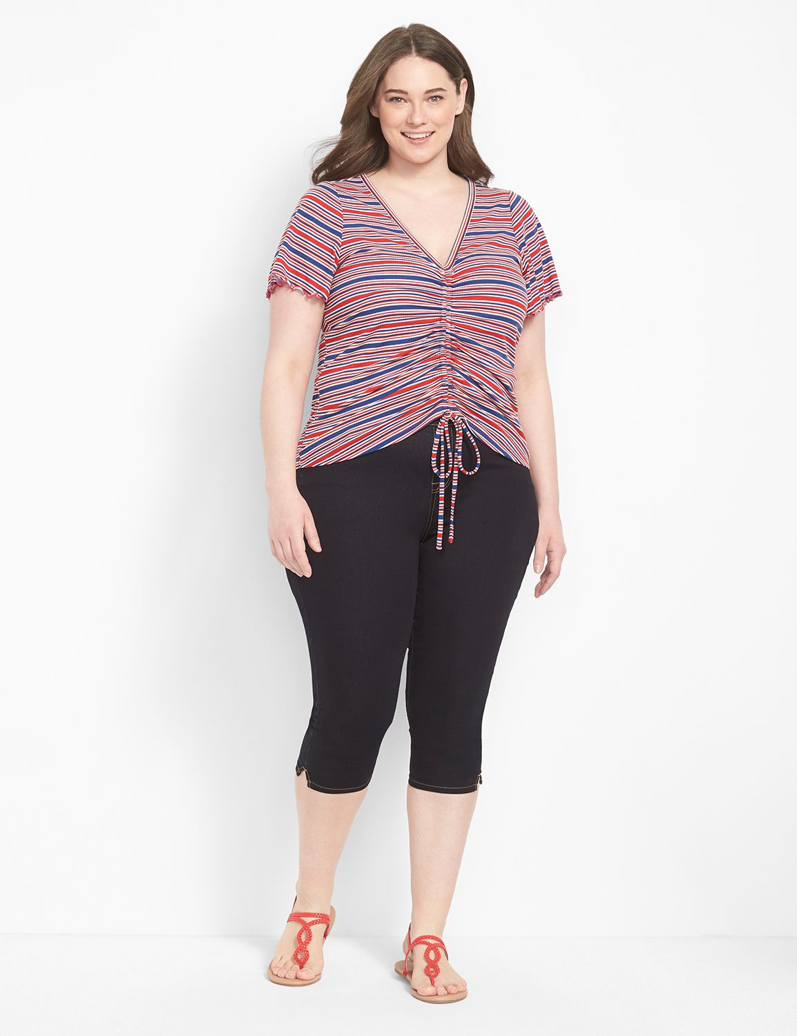 Short Flutter Sleeve V-Neck Drawcor Product Image 3
