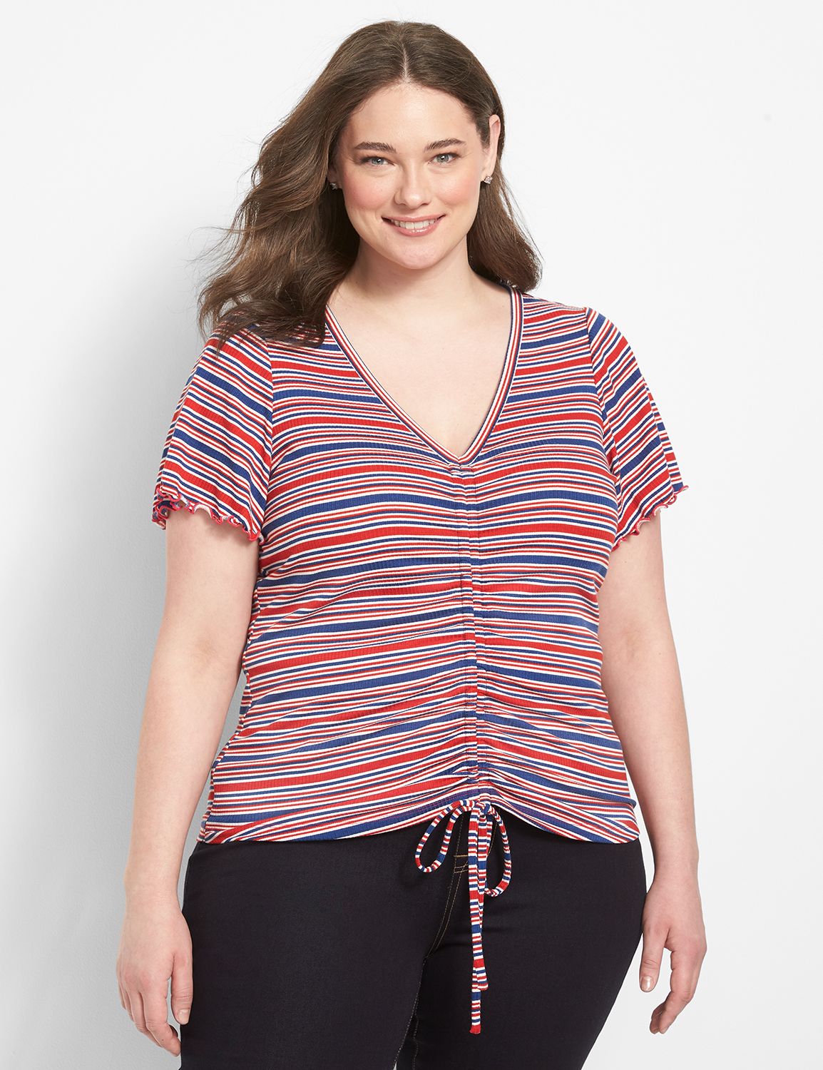 Short Flutter Sleeve V-Neck Drawcor Product Image 4