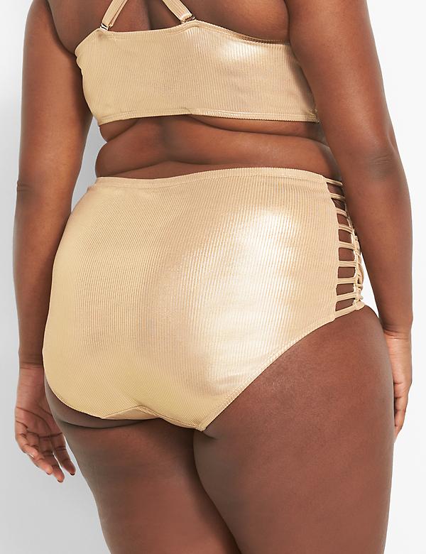 Ribbed Ruched Strappy-Side Swim Brief