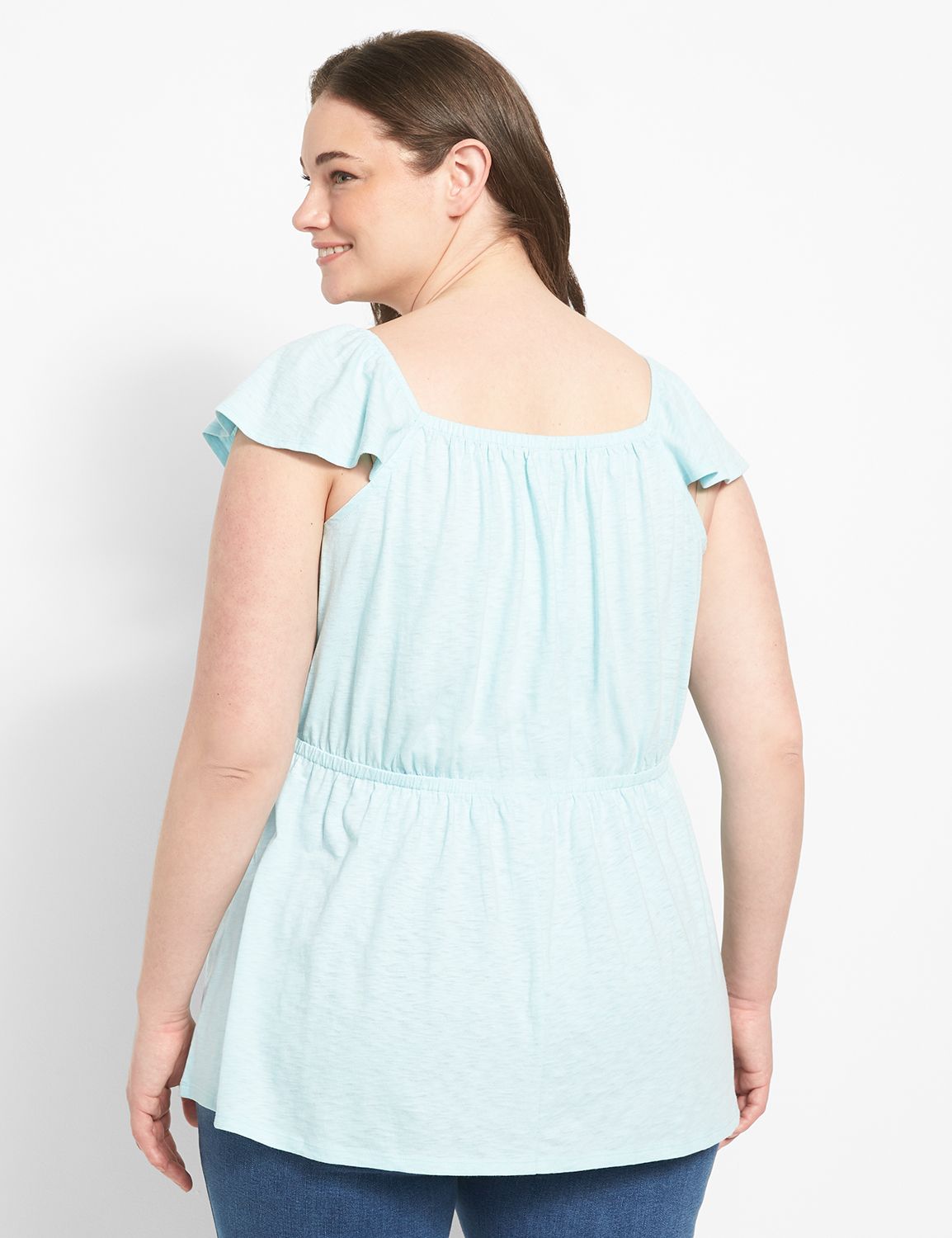 Ruched Peplum Round Neck Tank