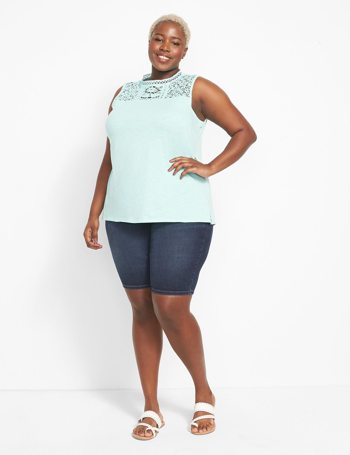 Round Neck, Lace Yoke, Woven Tank main image 0