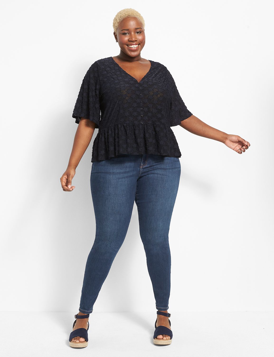 Short Flutter Sleeve Button Front P Product Image 3