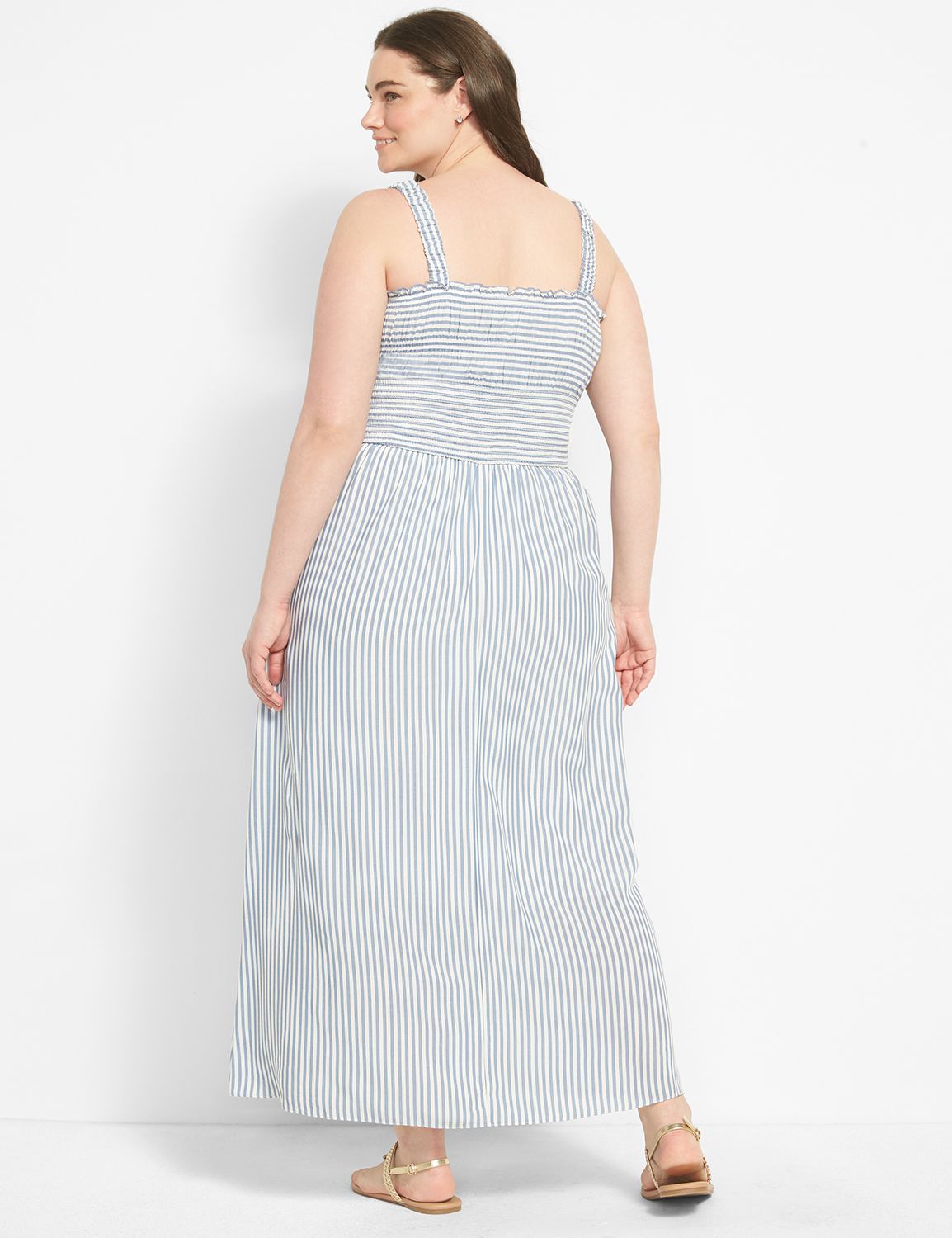 Sleeveless Smocked Stripe Midi Dres Product Image 2
