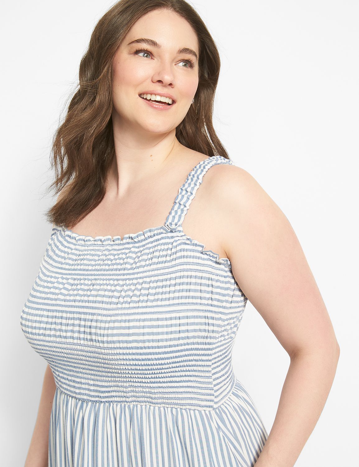 Sleeveless Smocked Stripe Midi Dres Product Image 3