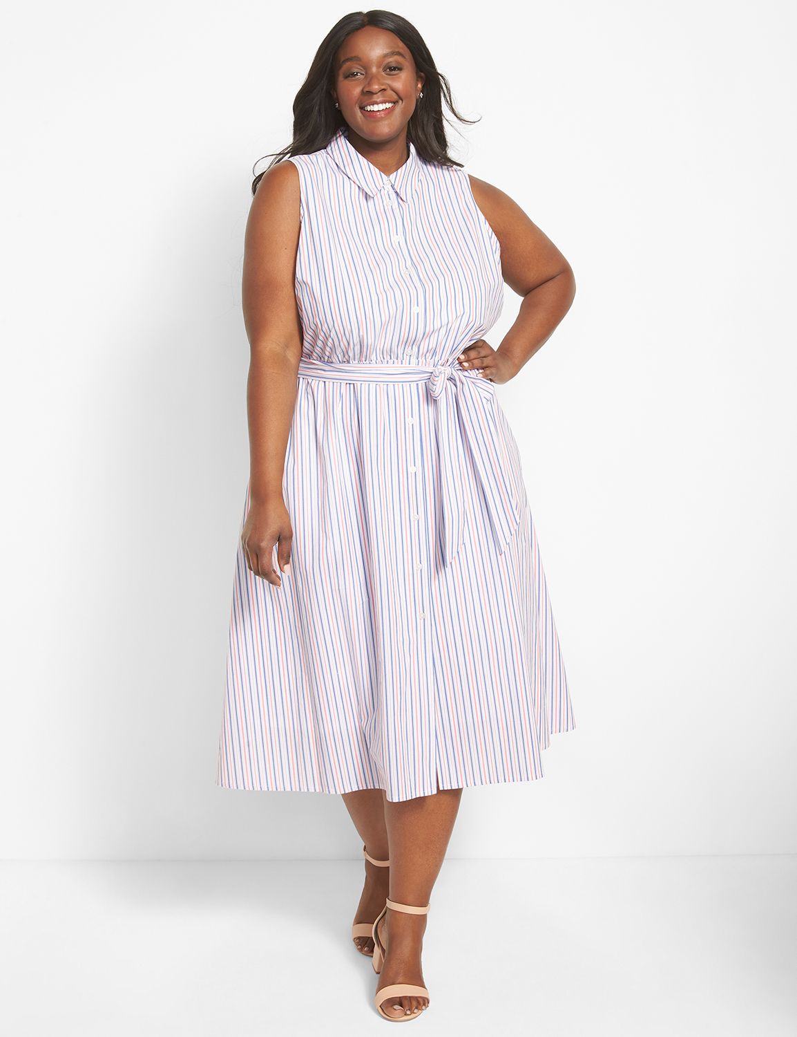 Sleeveless Striped Midi Shirtdress