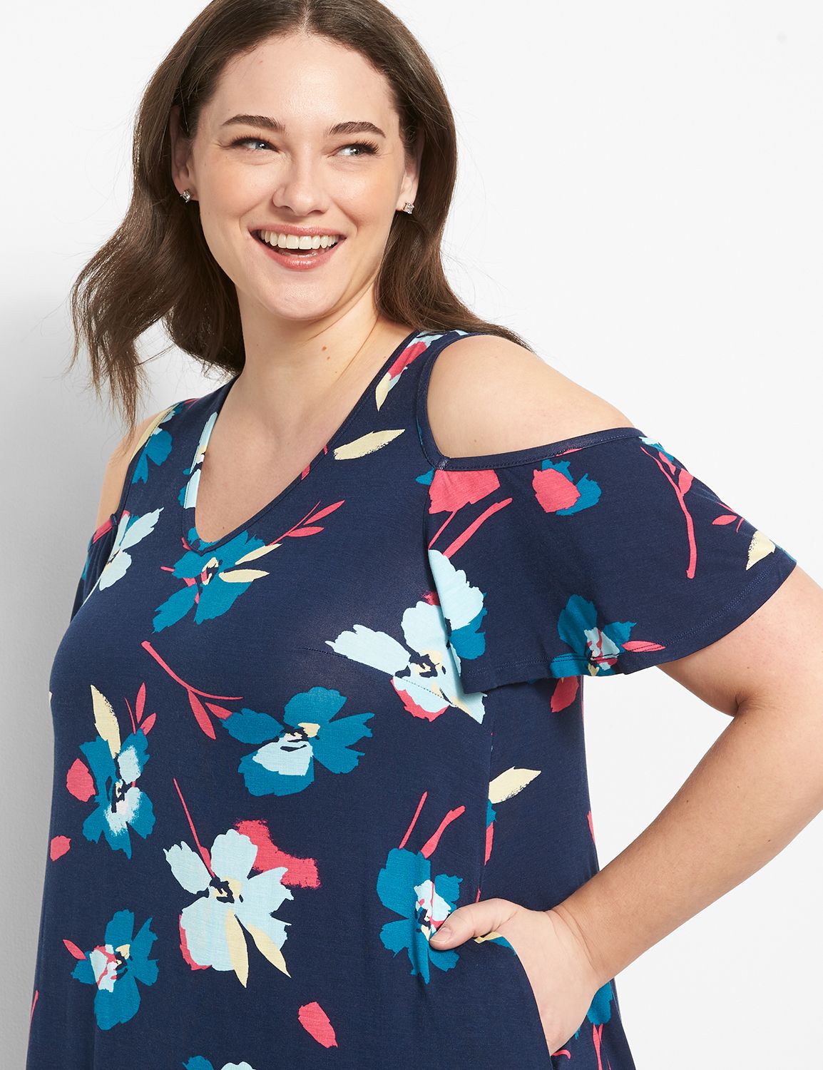 Short Sleeve V Neck Cold Shoulder S Product Image 3