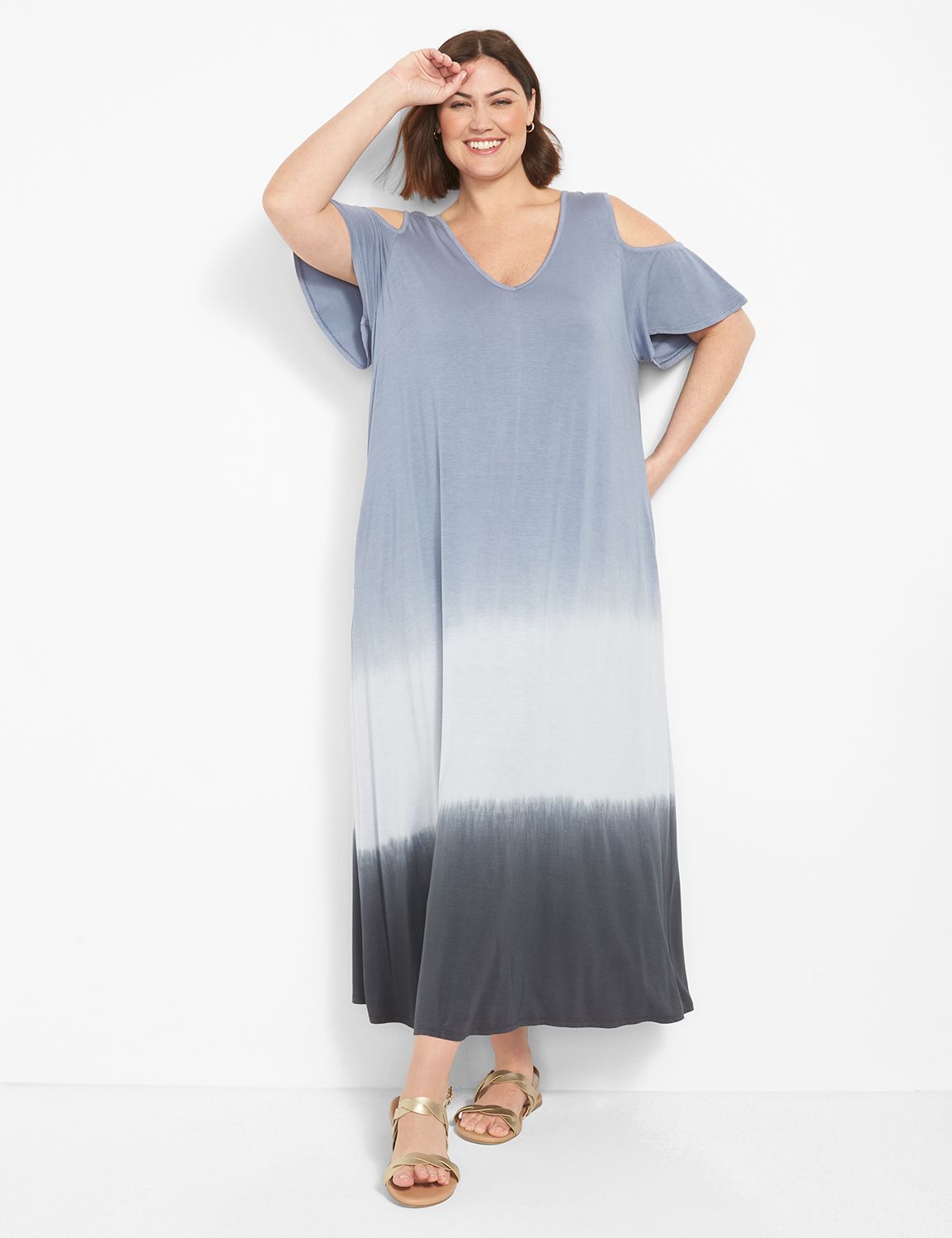Short Sleeve V Neck Cold Shoulder C Product Image 1