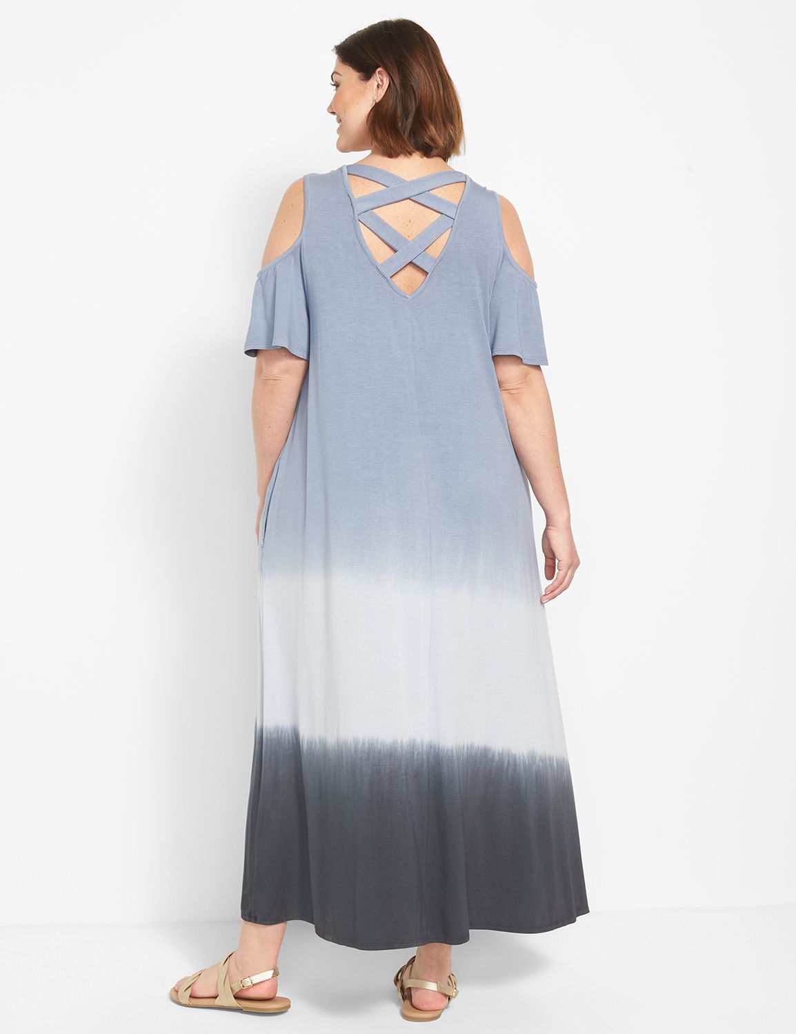 Short Sleeve Cold Shoulder Cross Back Maxi Dress