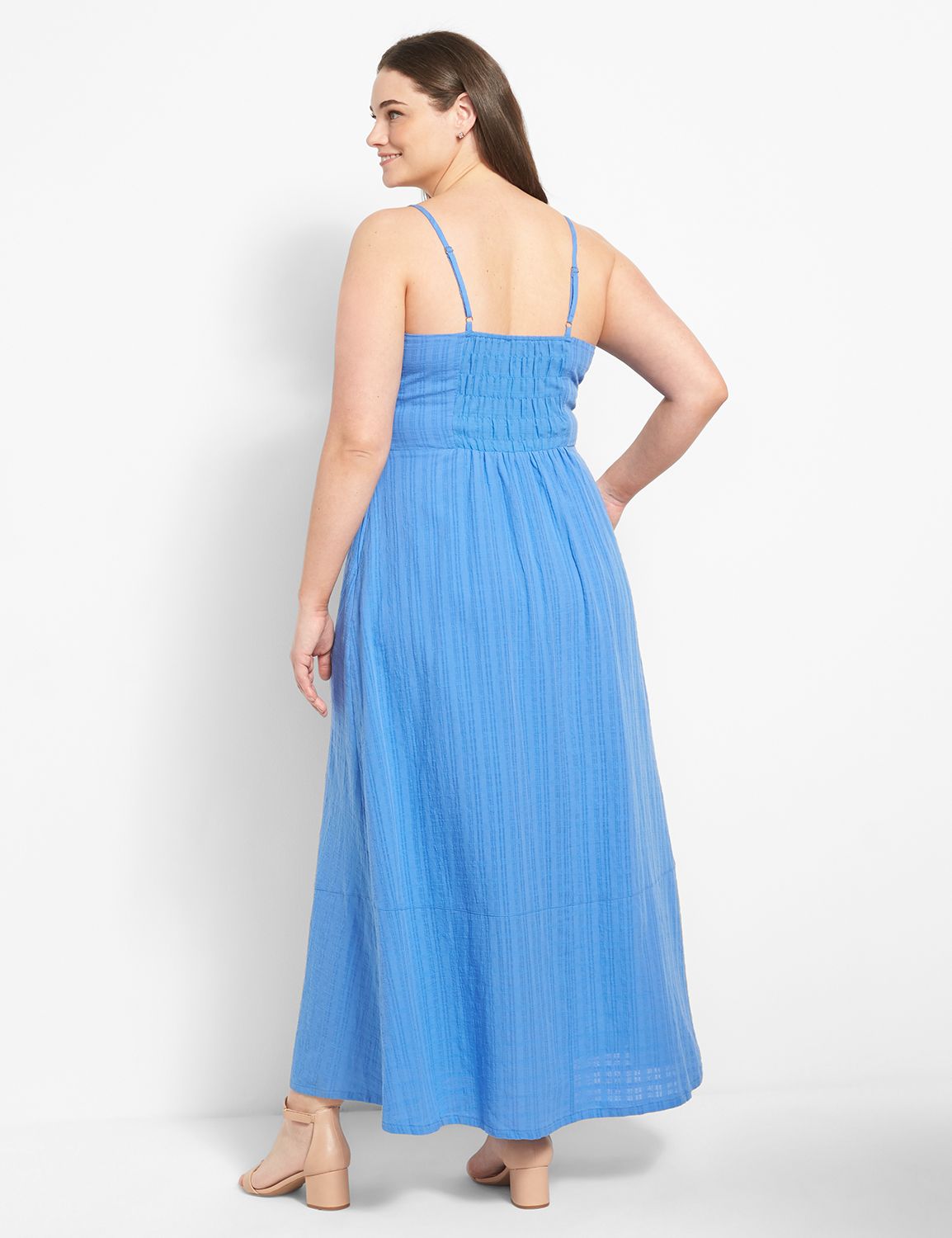 bare double strap v neck button dow