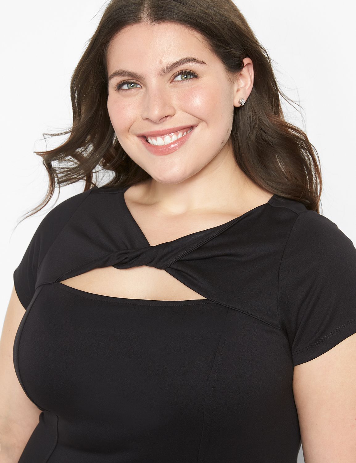 Cap Sleeve Twist Neckline Ponte She