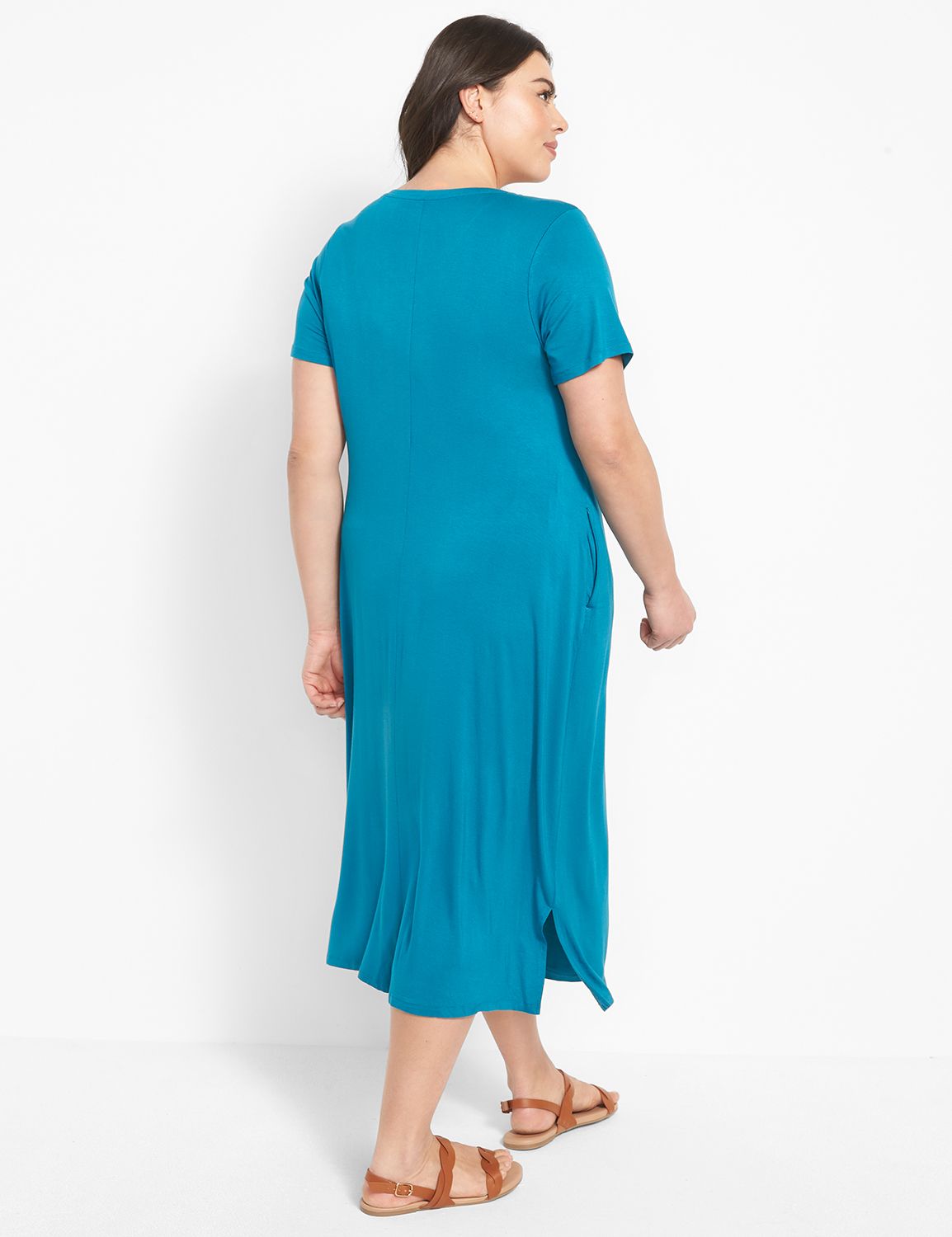 knee length dresses for ladies Made The Right Call Chambray Blue Collared Midi T-Shirt Dress main image 1