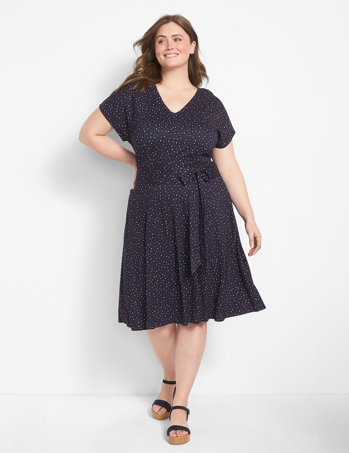 Cap-Sleeve V-Neck Lena Fit & Flare Dress - Ponte