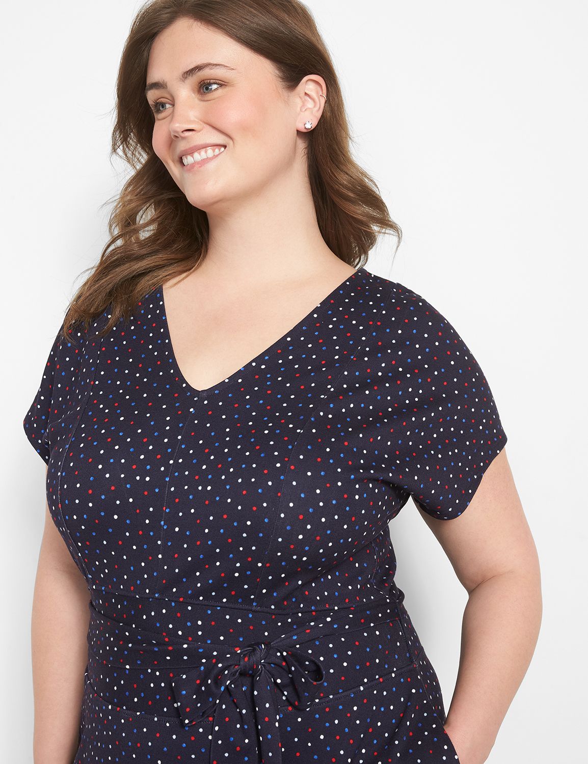 Cap-Sleeve V-Neck Lena Fit & Flare Dress - Ponte