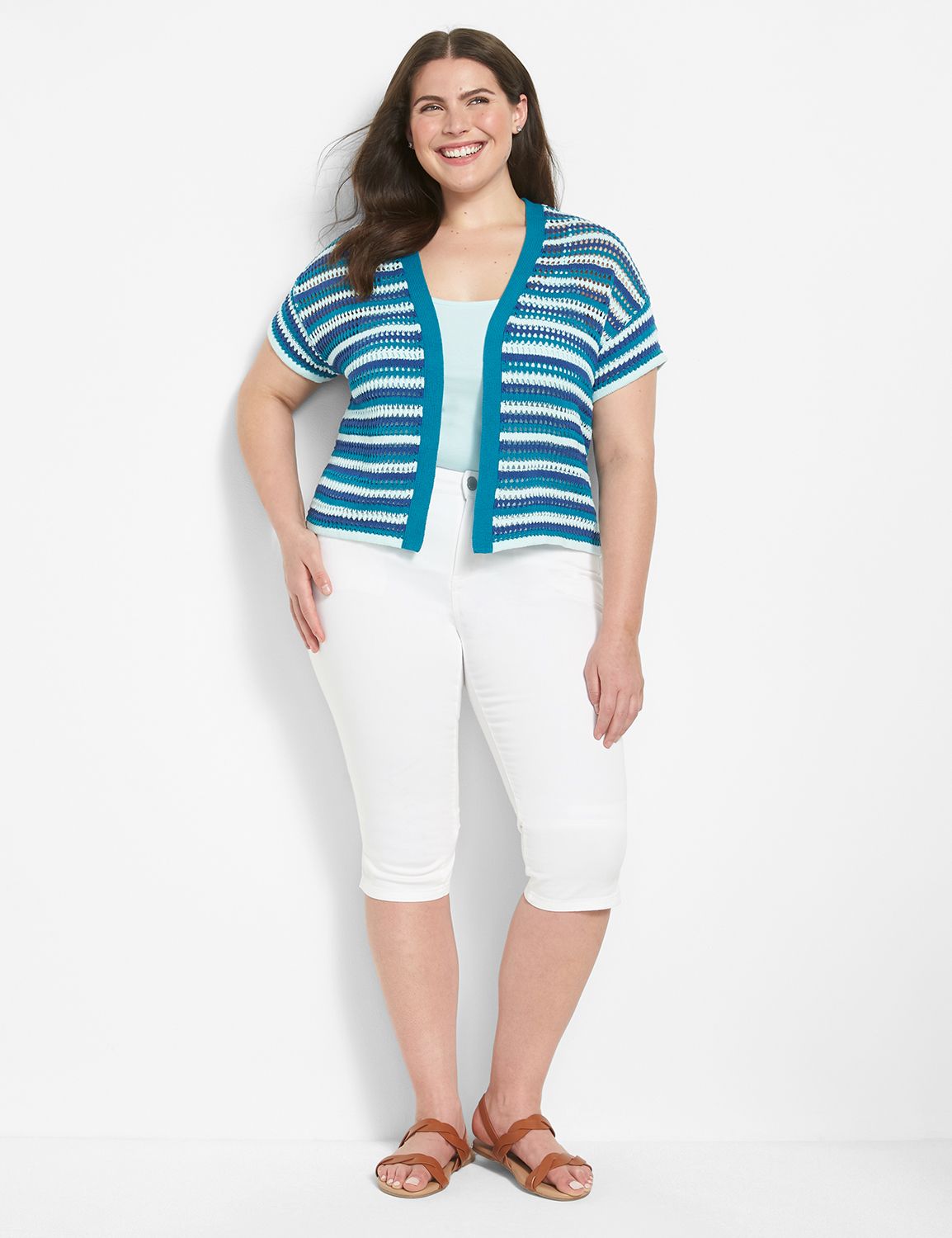 Short Sleeve Open Knit Cardigan 112