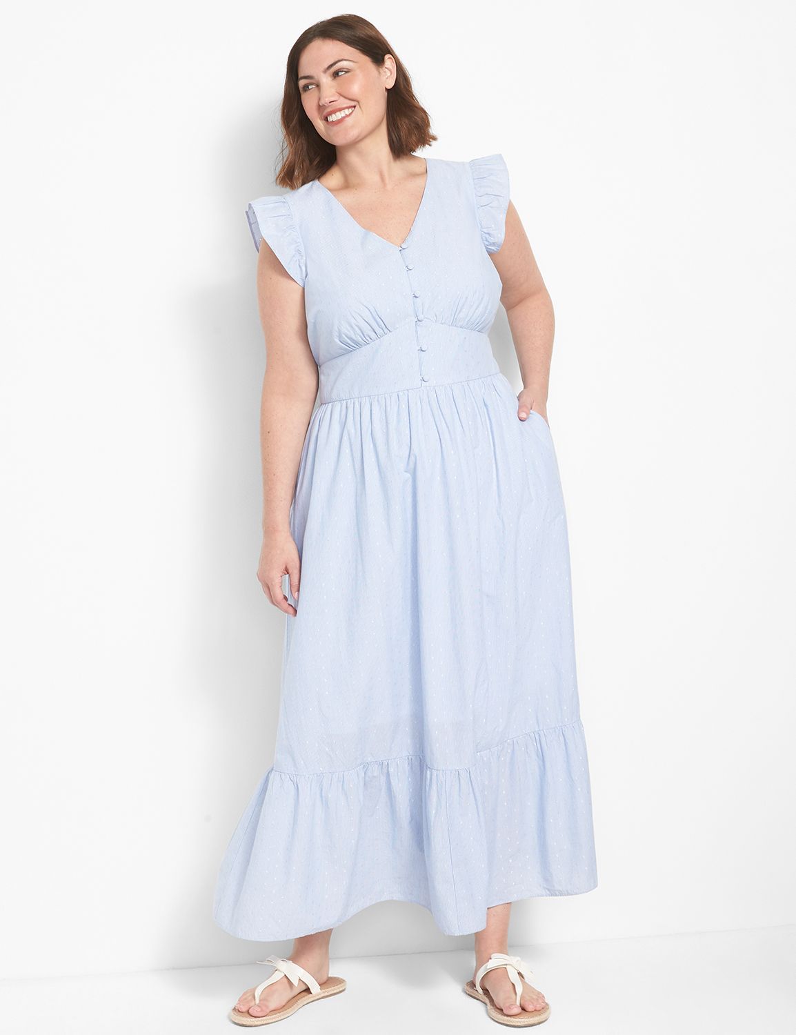 Cap Flutter-Sleeve Flounce-Hem Maxi Dress