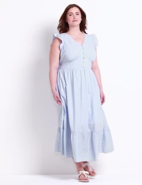 Cap Flutter Sleeve V Neck Button Fr