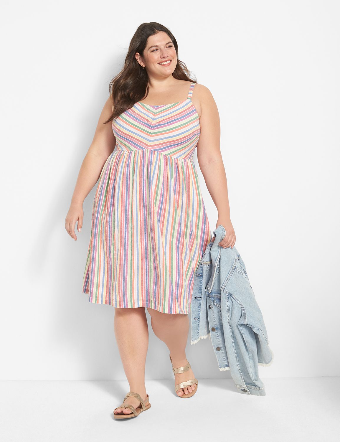 Sleeveless Sweetheart-Neck Rainbow Stripe Fit & Flare Dress