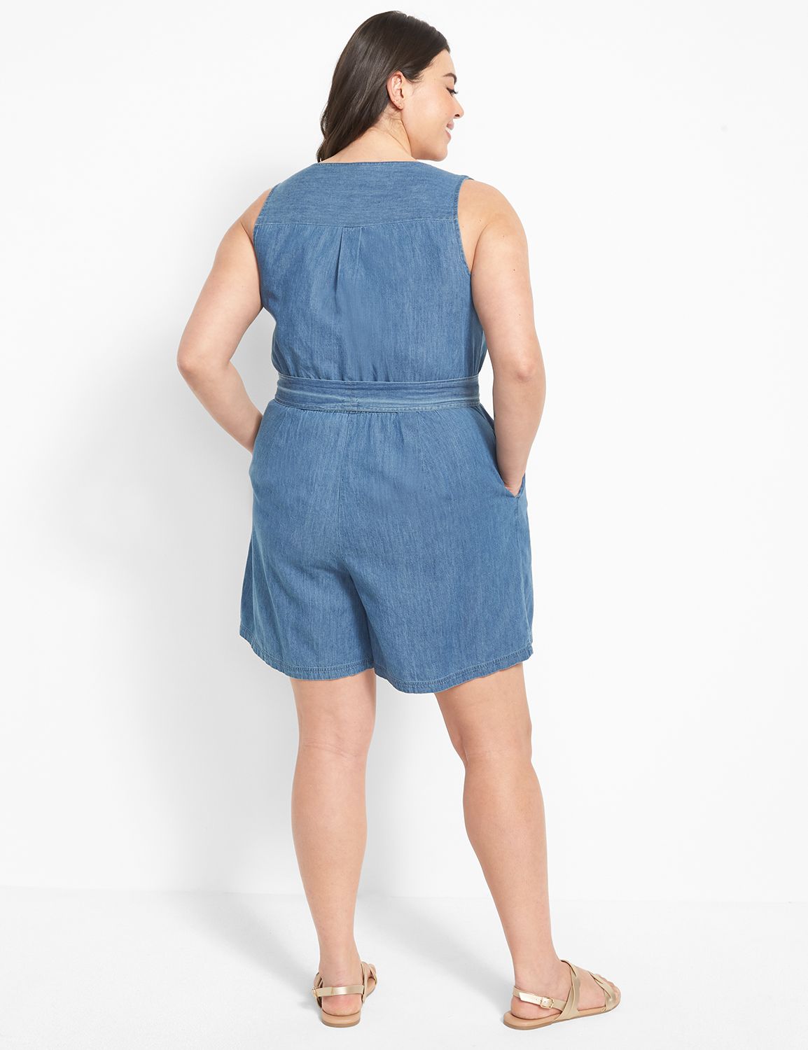 Sleeveless Square Neck Button Down Romper