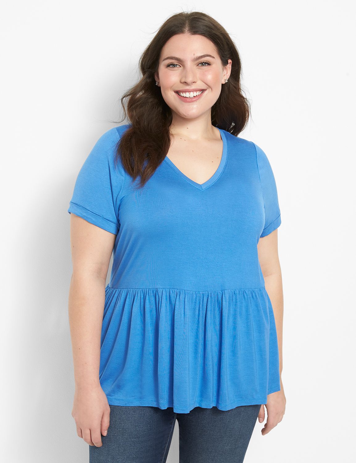Short Sleeve V Neck Babydoll Tee 11 Product Image 1