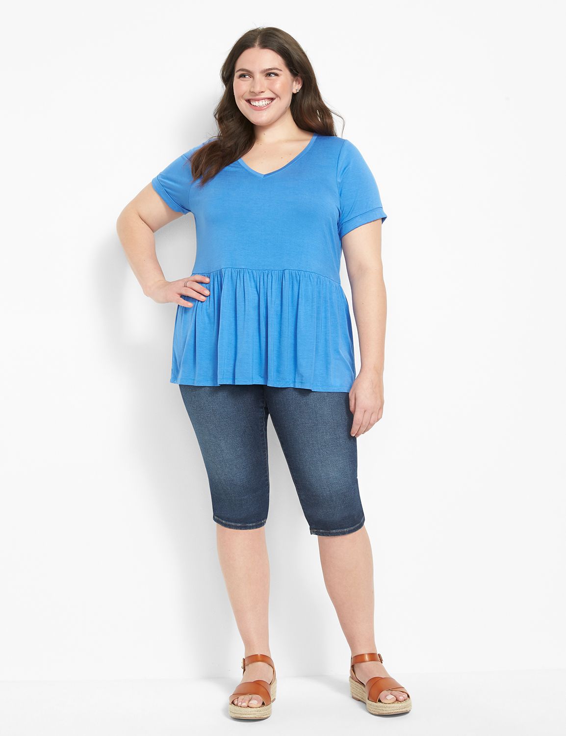 Short Sleeve V Neck Babydoll Tee 11 Product Image 3
