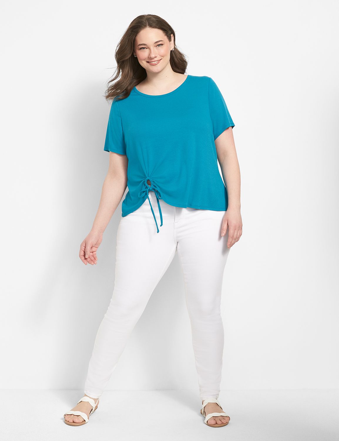 Classic Short-Sleeve Tie-Hem Ribbed Tee