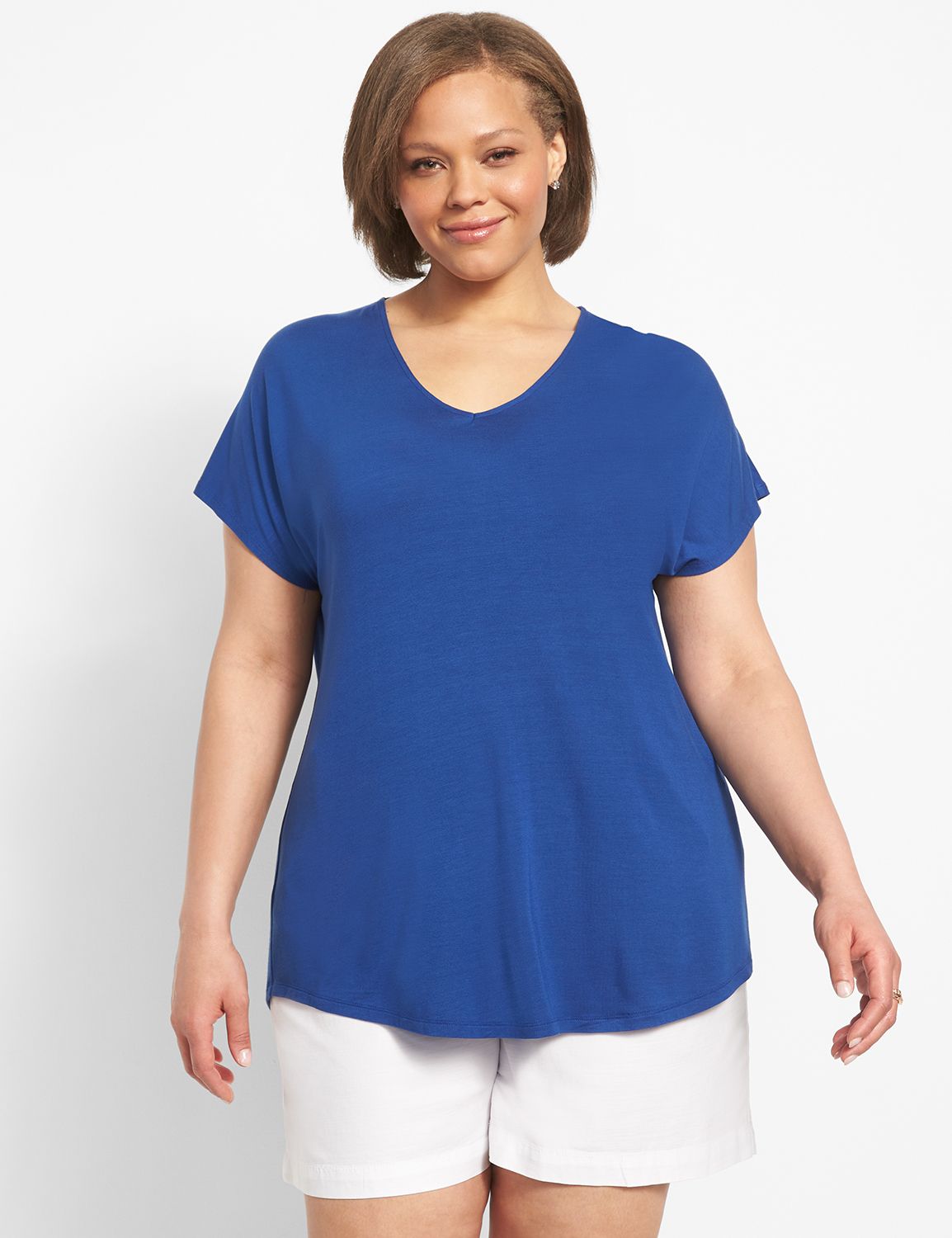 Short Sleeve Mid V-Neck Macrame Bac Product Image 1