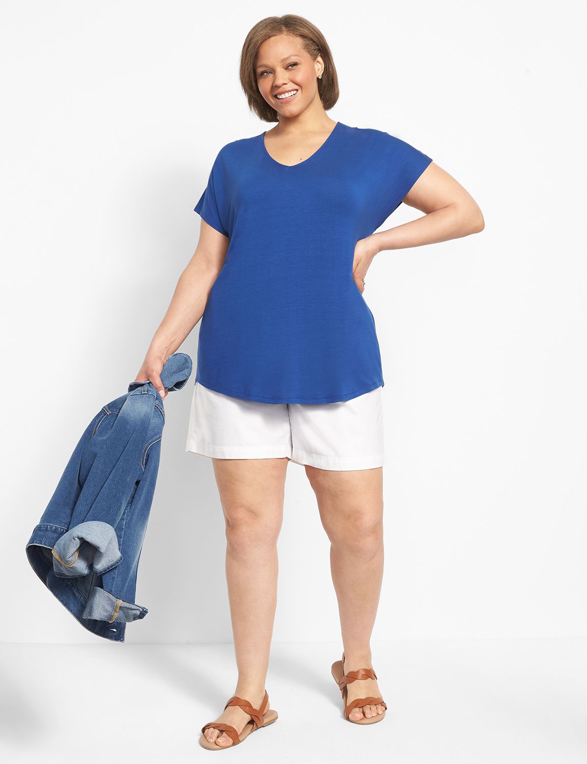 Short Sleeve Mid V-Neck Macrame Bac Product Image 3