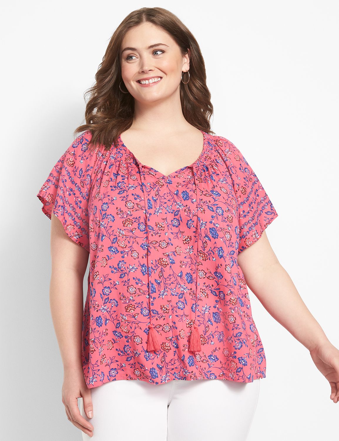 Smock Textured Split Neck Top