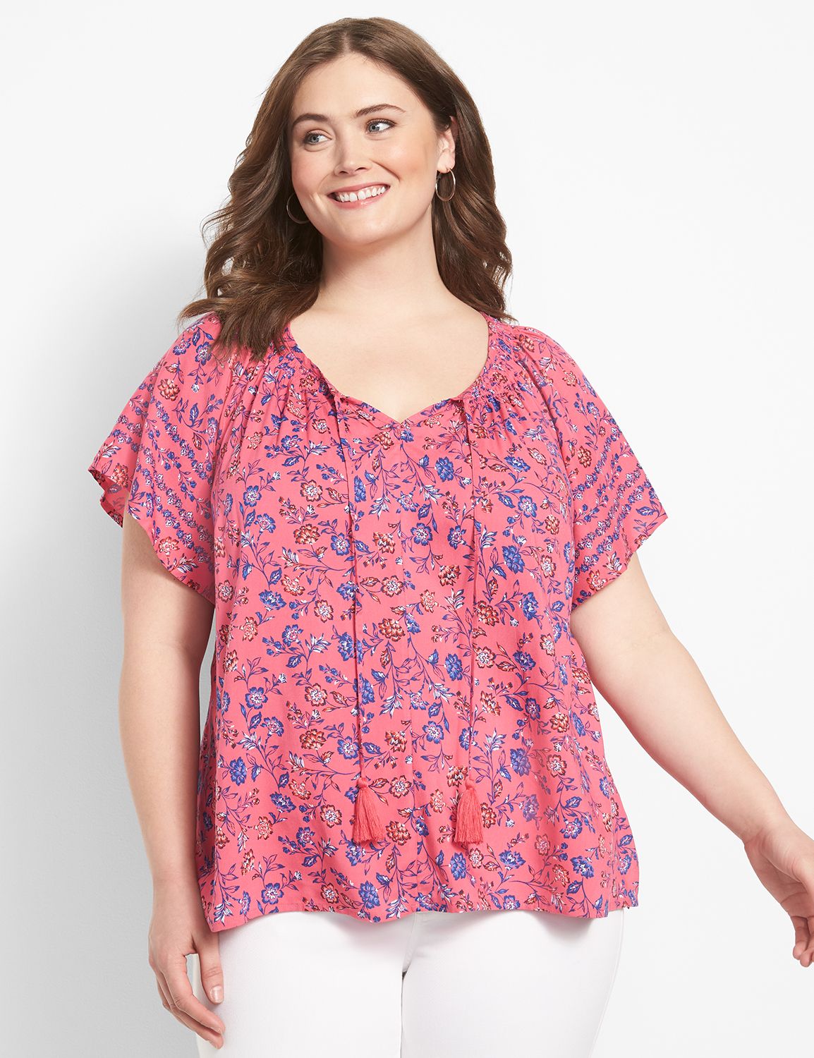 Classic Short-Sleeve Split-Neck Top