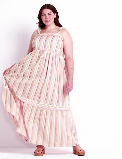 STRIPE TIE STRAP SLEEVELESS MAXI DRESS