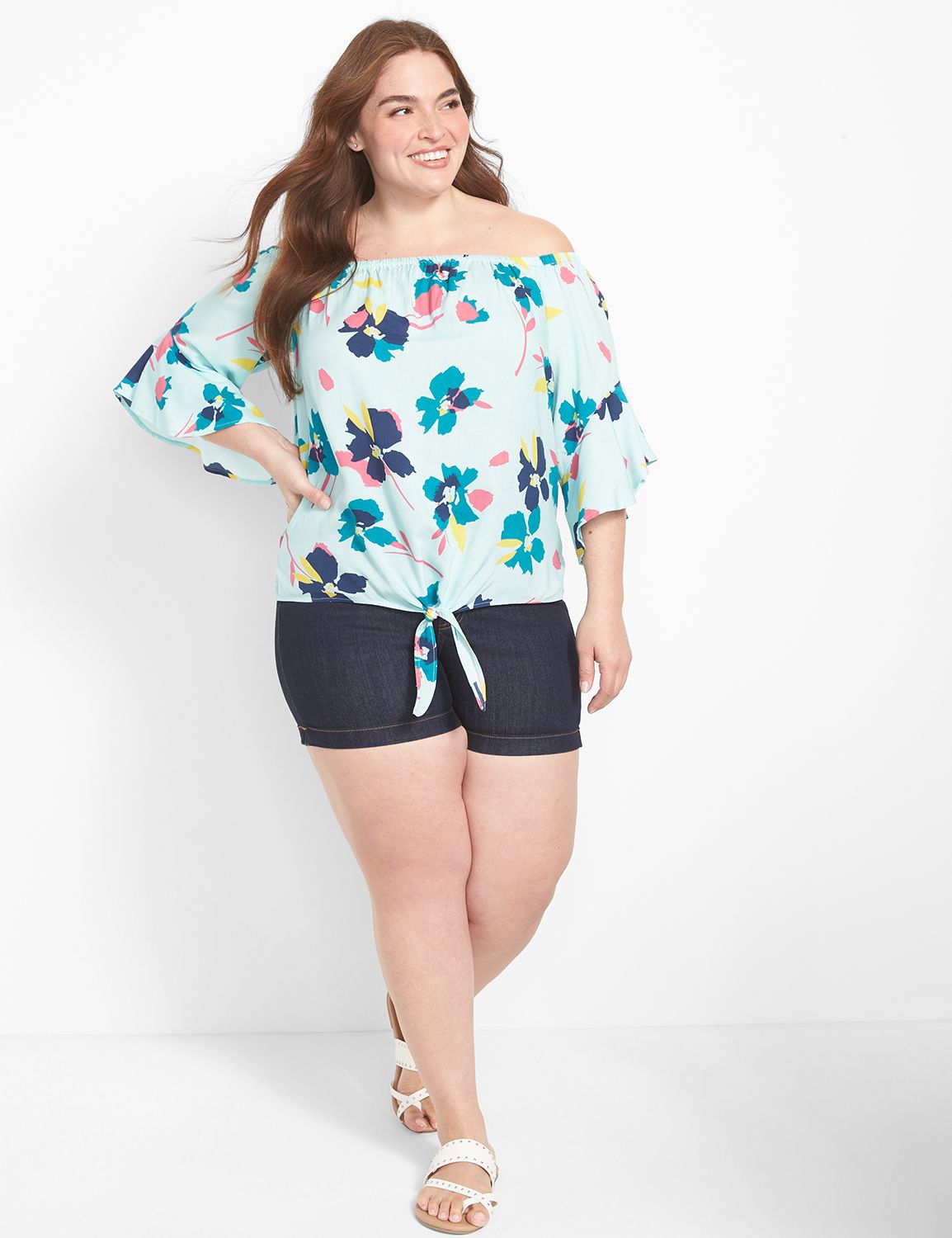 Off the Shoulder Flounced Sleeve Ti Product Image 3