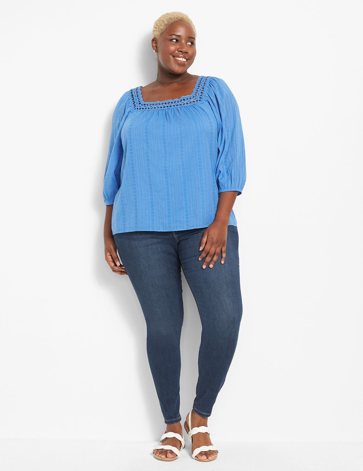 Crushed 3/4 Sleeve 'Ocean' V-Neck main image 1