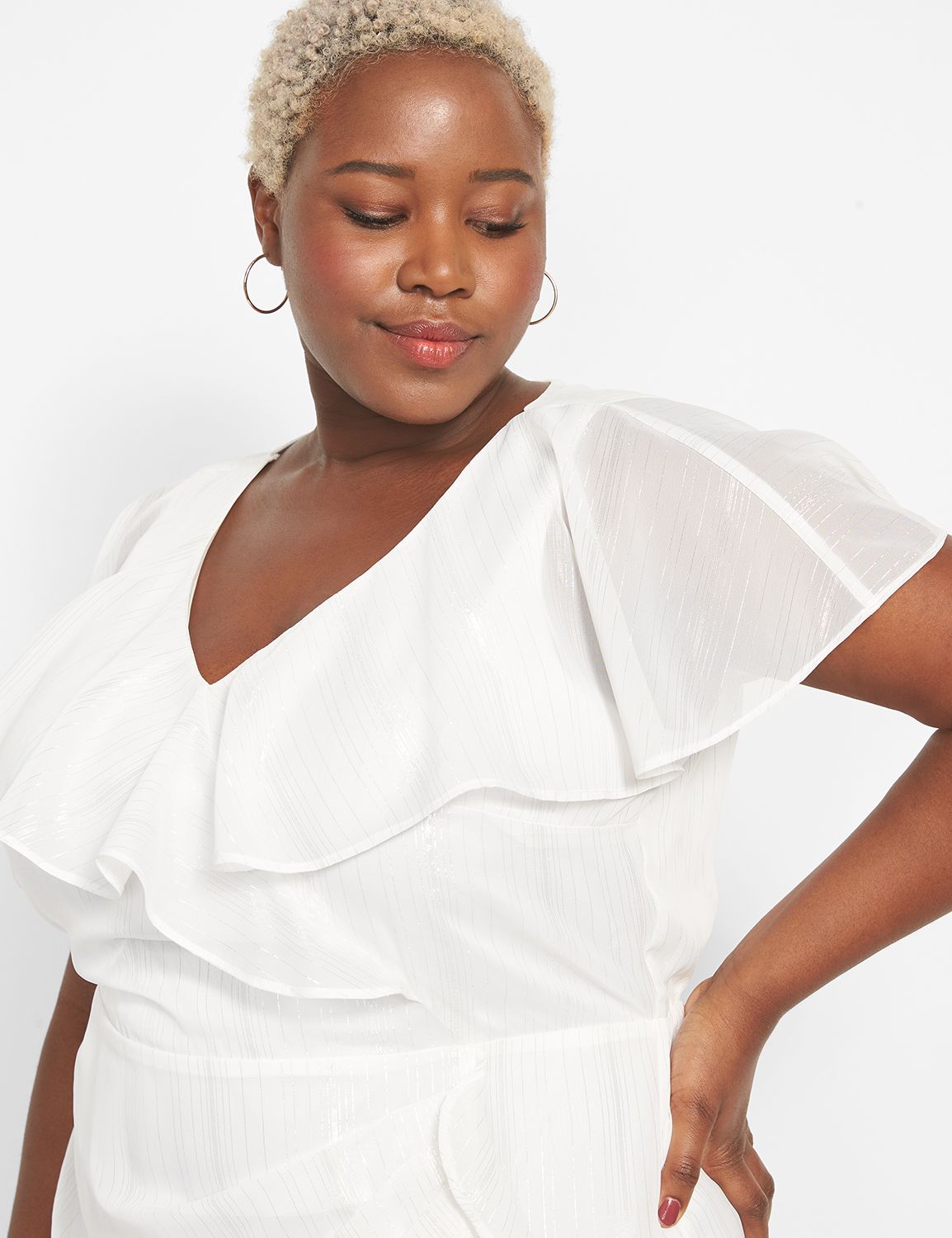 Cap Sleeve Surplice Ruffle Detail F Product Image 3