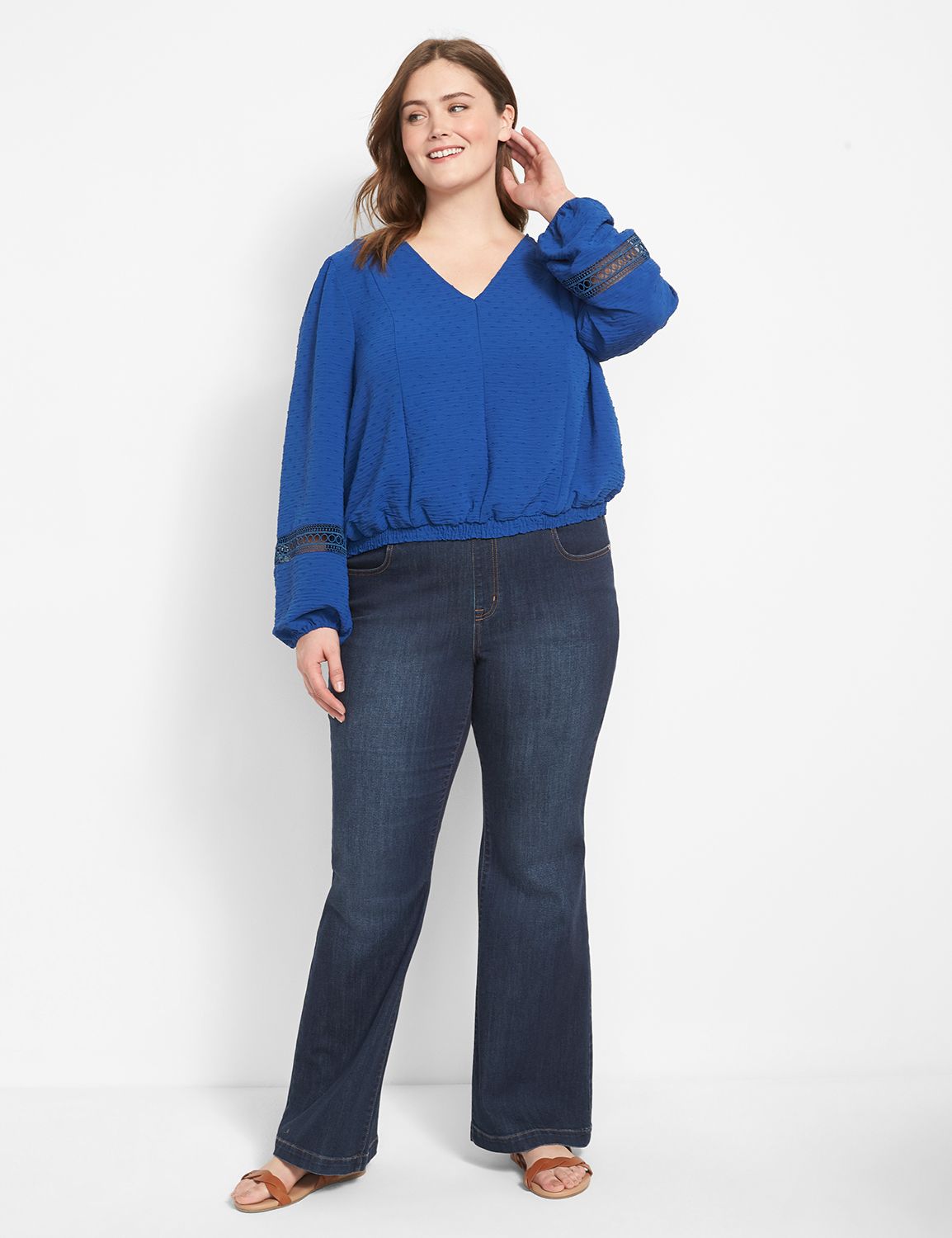 Long Sleeve V Neck Button Front Mes Product Image 3