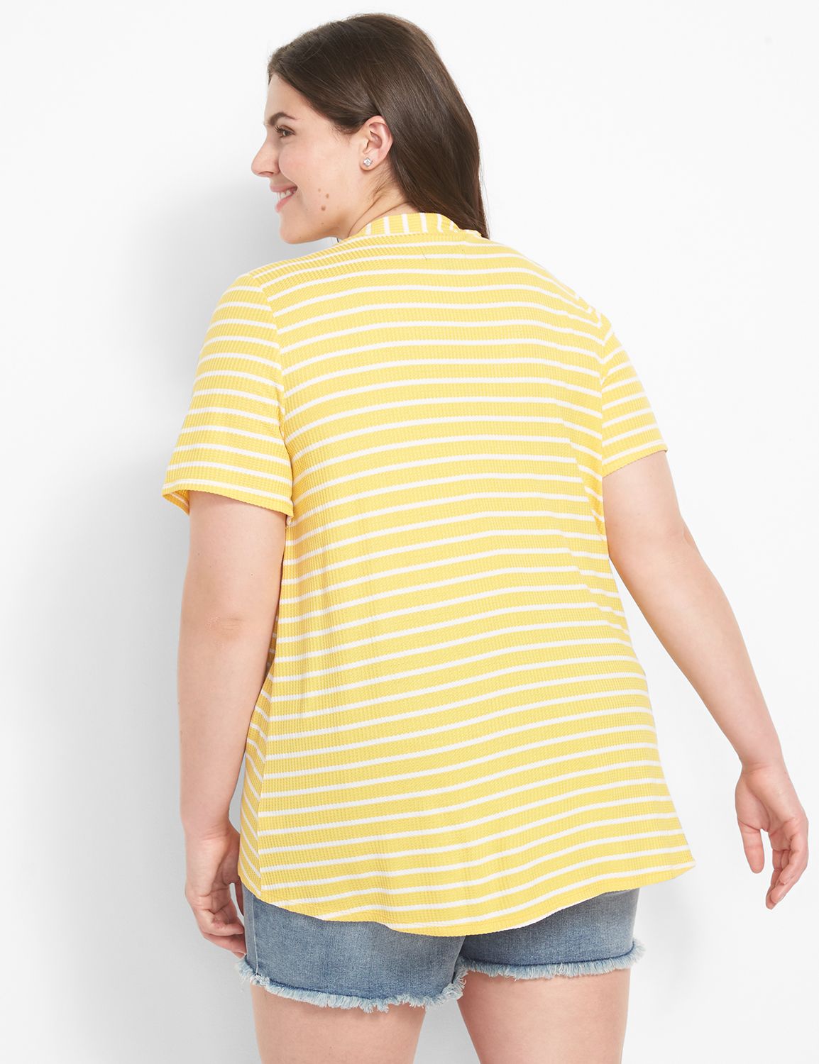Short Sleeve V-Neck Button Front Kn Product Image 2