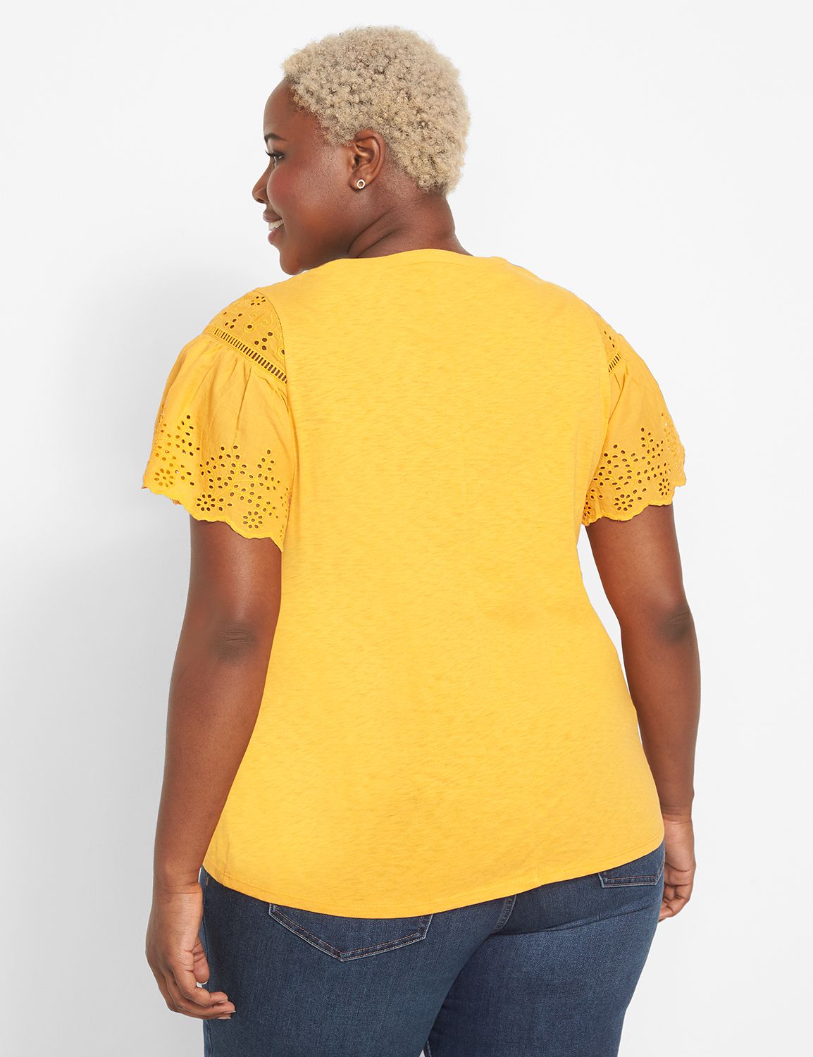 LACE TRIM HENLEY SHORT SLEEVE KNIT TOP
