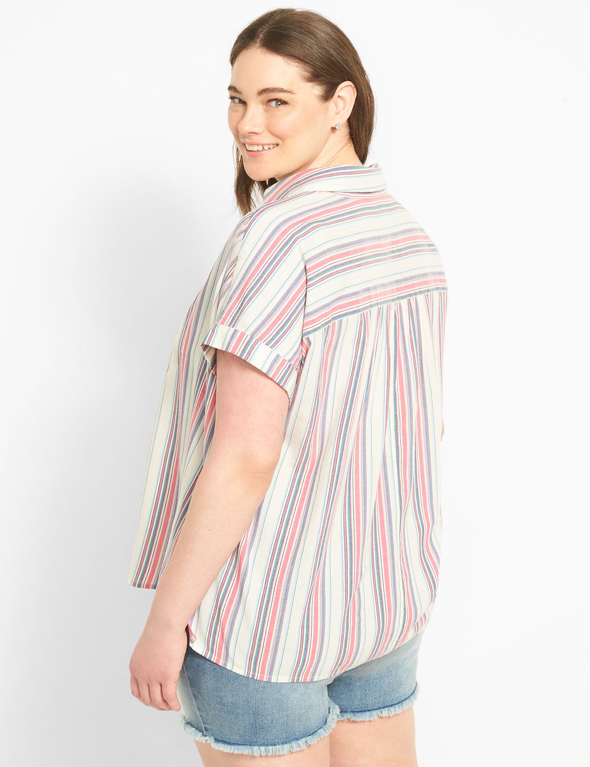 Short Sleeve Button Down Dropped Sh Product Image 2