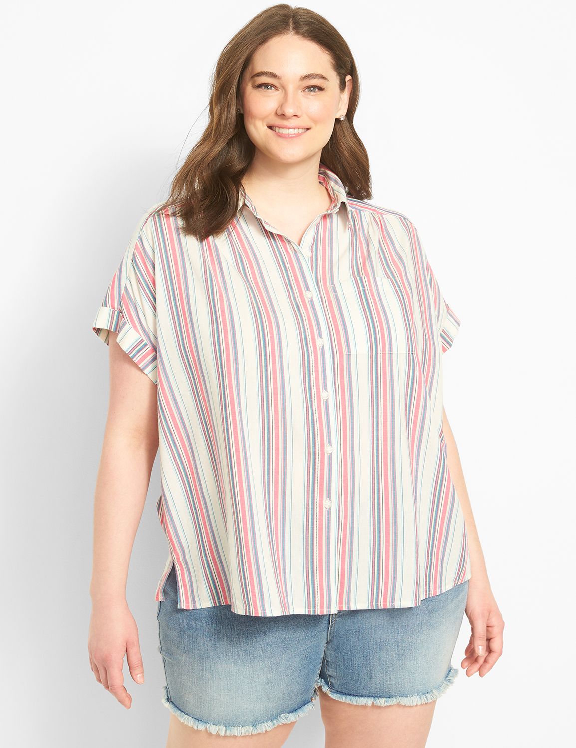 Short Sleeve Button Down Dropped Sh Product Image 3