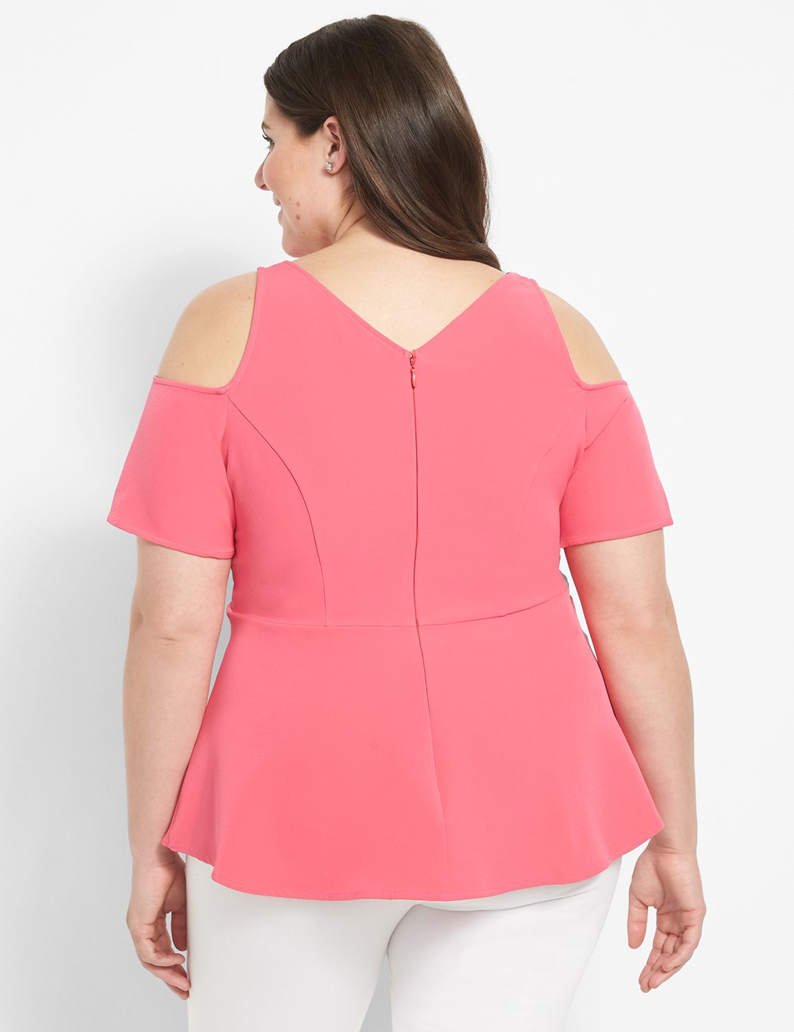 Fitted Short Sleeve Cold Shoulder Peplum Top