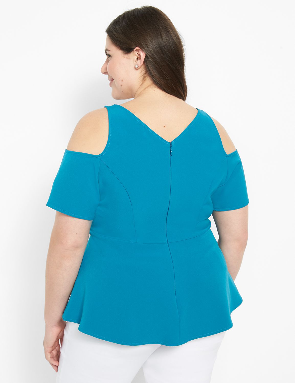 Short Sleeve Cold Shoulder V Neck P Product Image 2