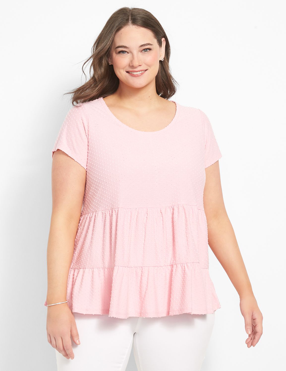 Cap Sleeve Scoop Neck Tiered Knit T Product Image 1
