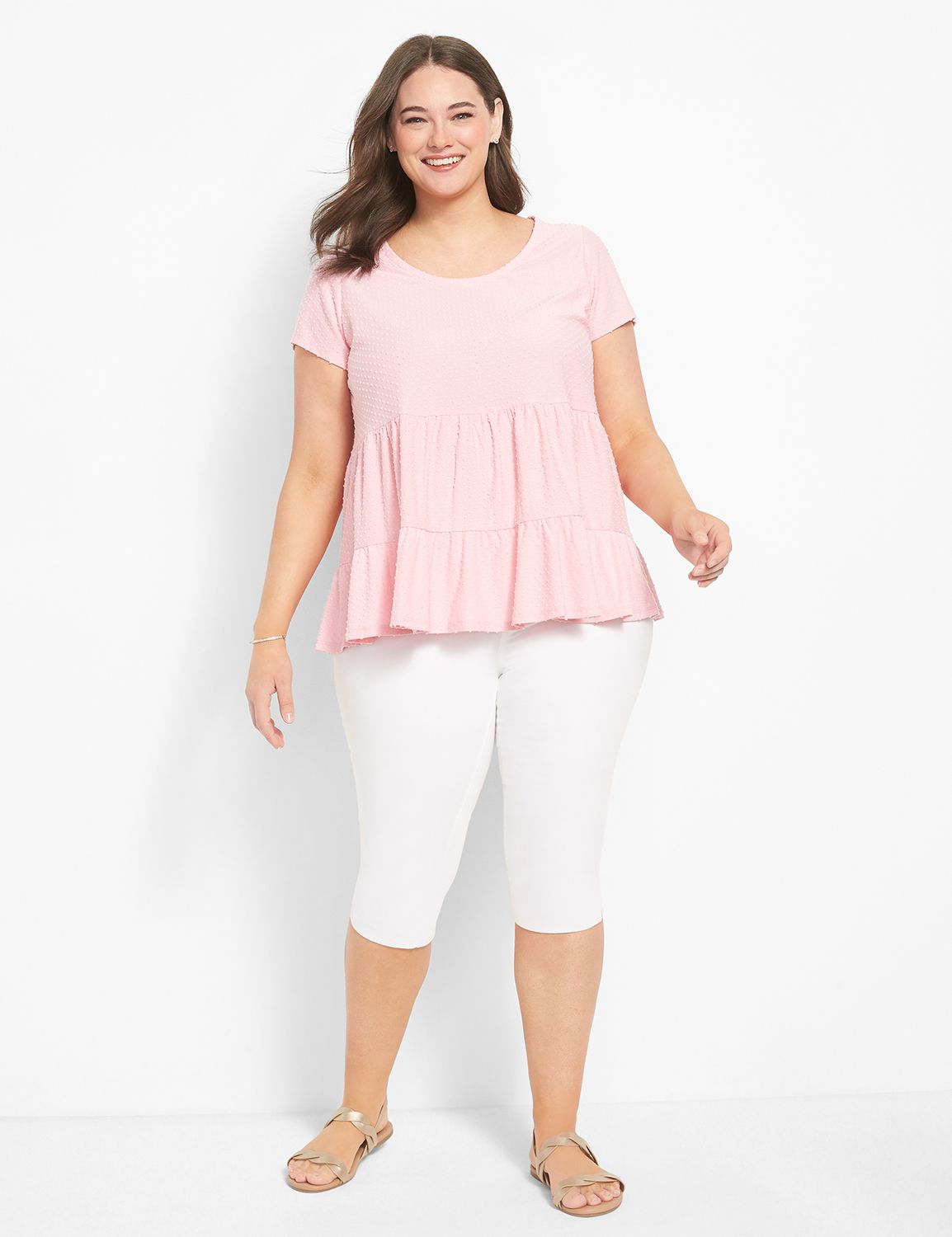Cap Sleeve Scoop Neck Tiered Knit T Product Image 3