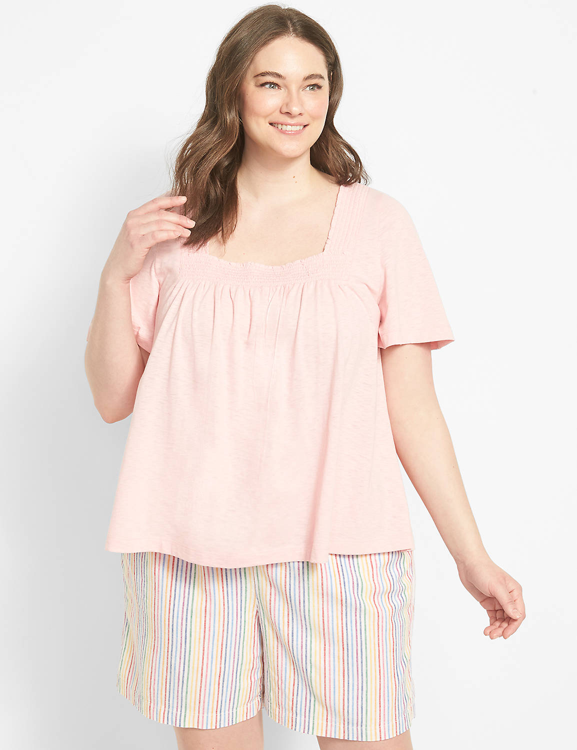 lane bryant swing flutter-sleeve square-neck tee 14/16 coral blush