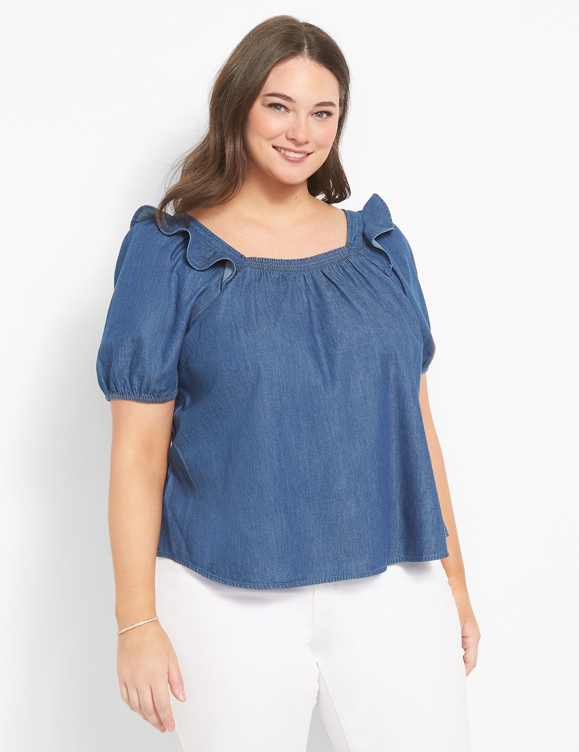 Classic Square-Neck Top With Ruffles