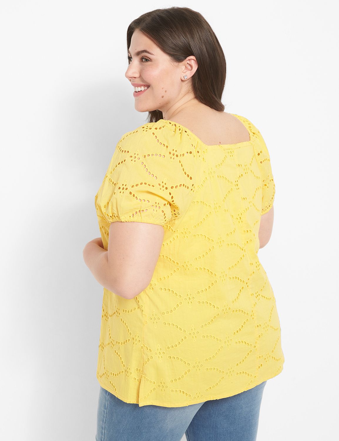 Short Sleeve Square Neck Button Dow Product Image 2