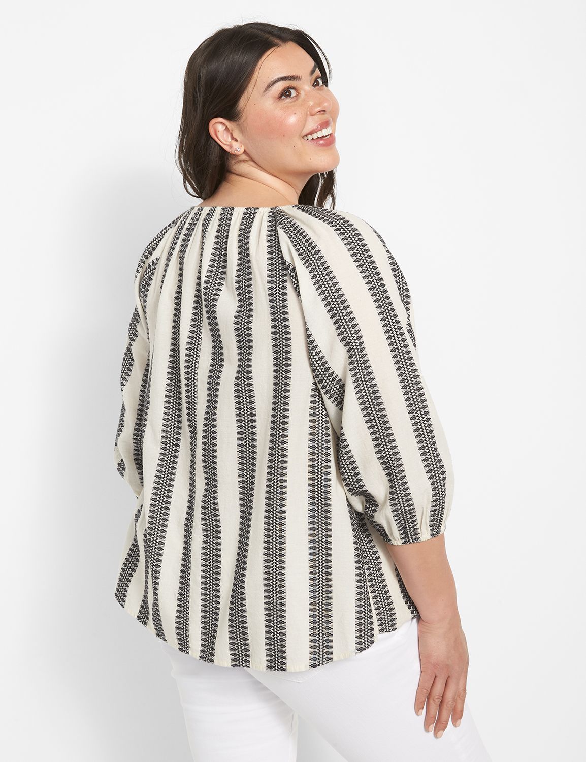 Ruched Neck Peasant Top Solid main image 0