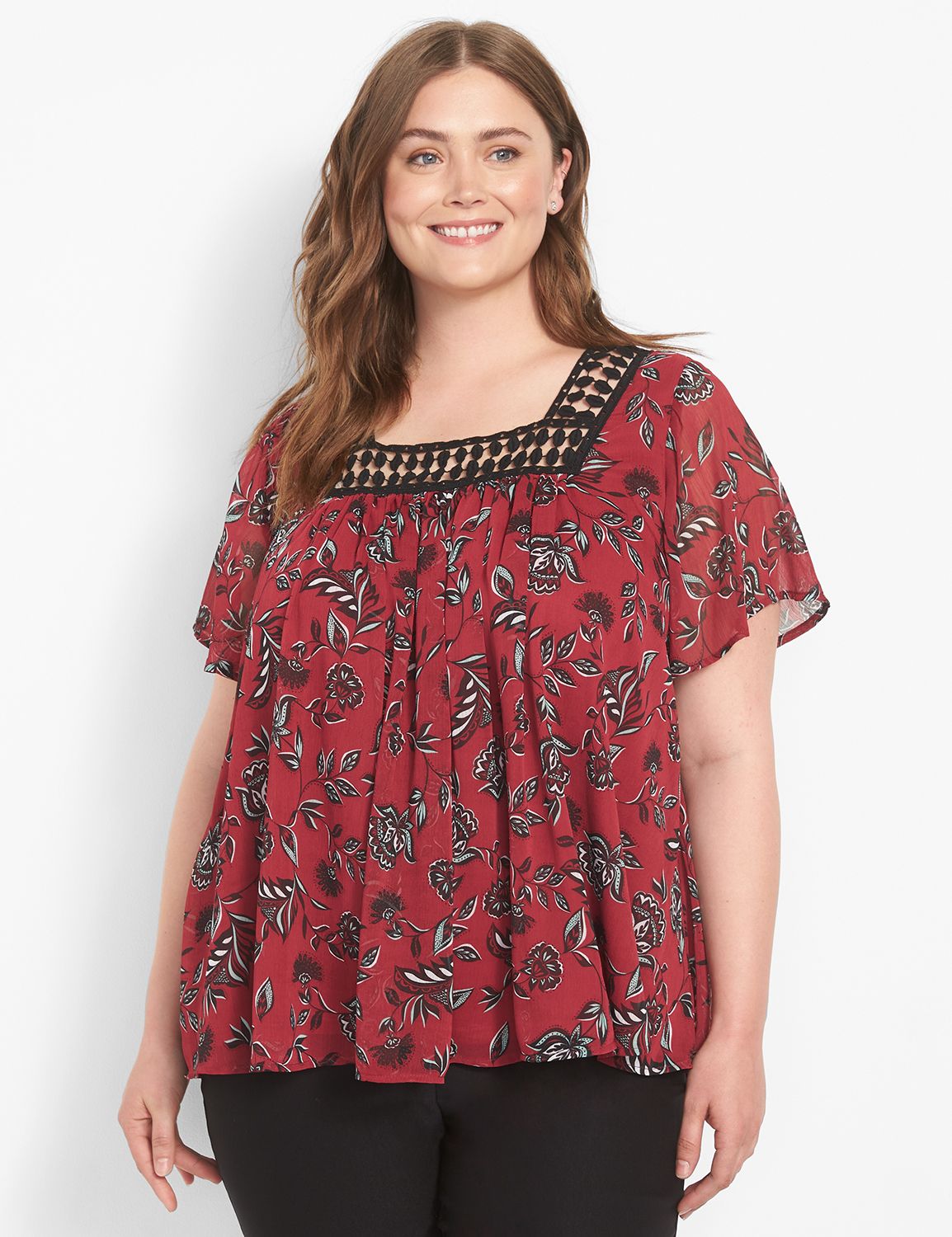 Short Sleeve Square Neck Trim Detai