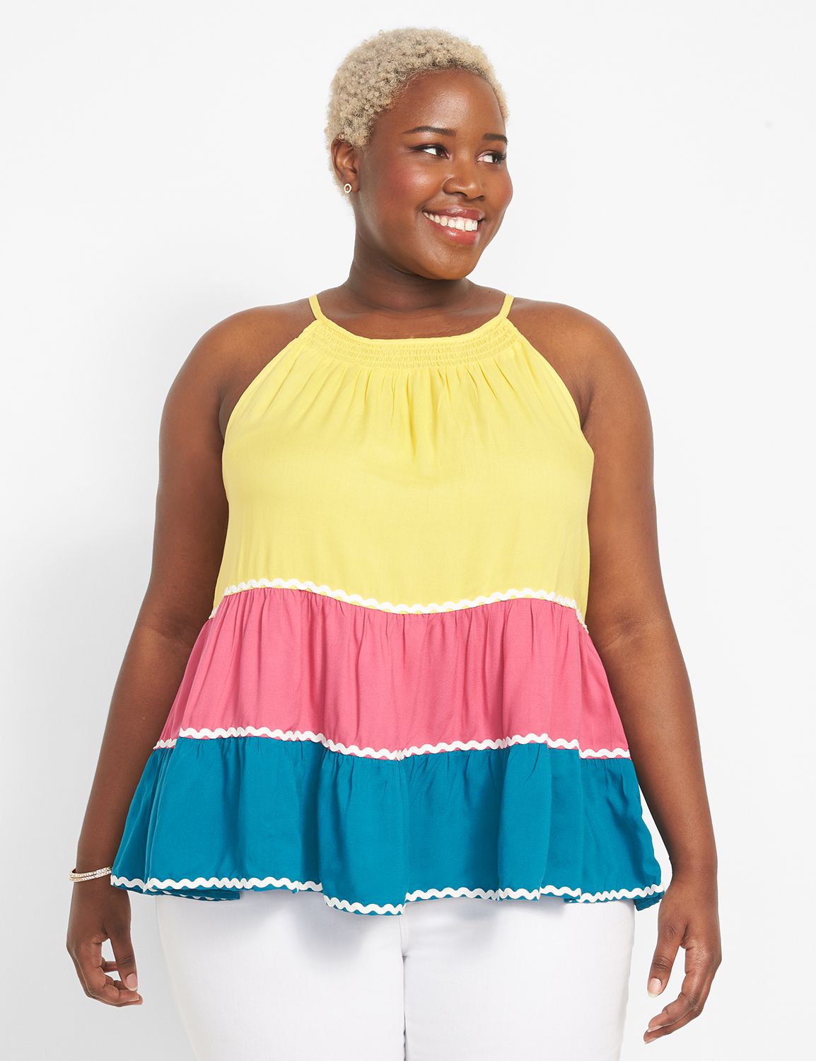 Sleeveless Halter Neck Tiered Tank Product Image 1