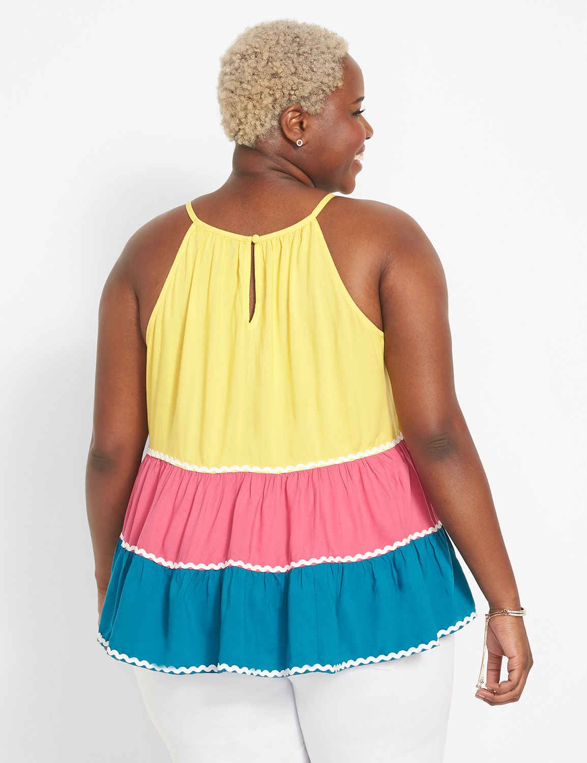 Sleeveless Halter Neck Tiered Tank Product Image 2